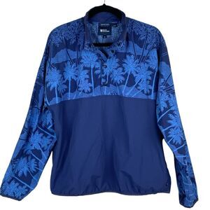 Reyn Spooner Sz M Pullover Jacket Blue Tropical Palm Nylon Golf Casual Vacation